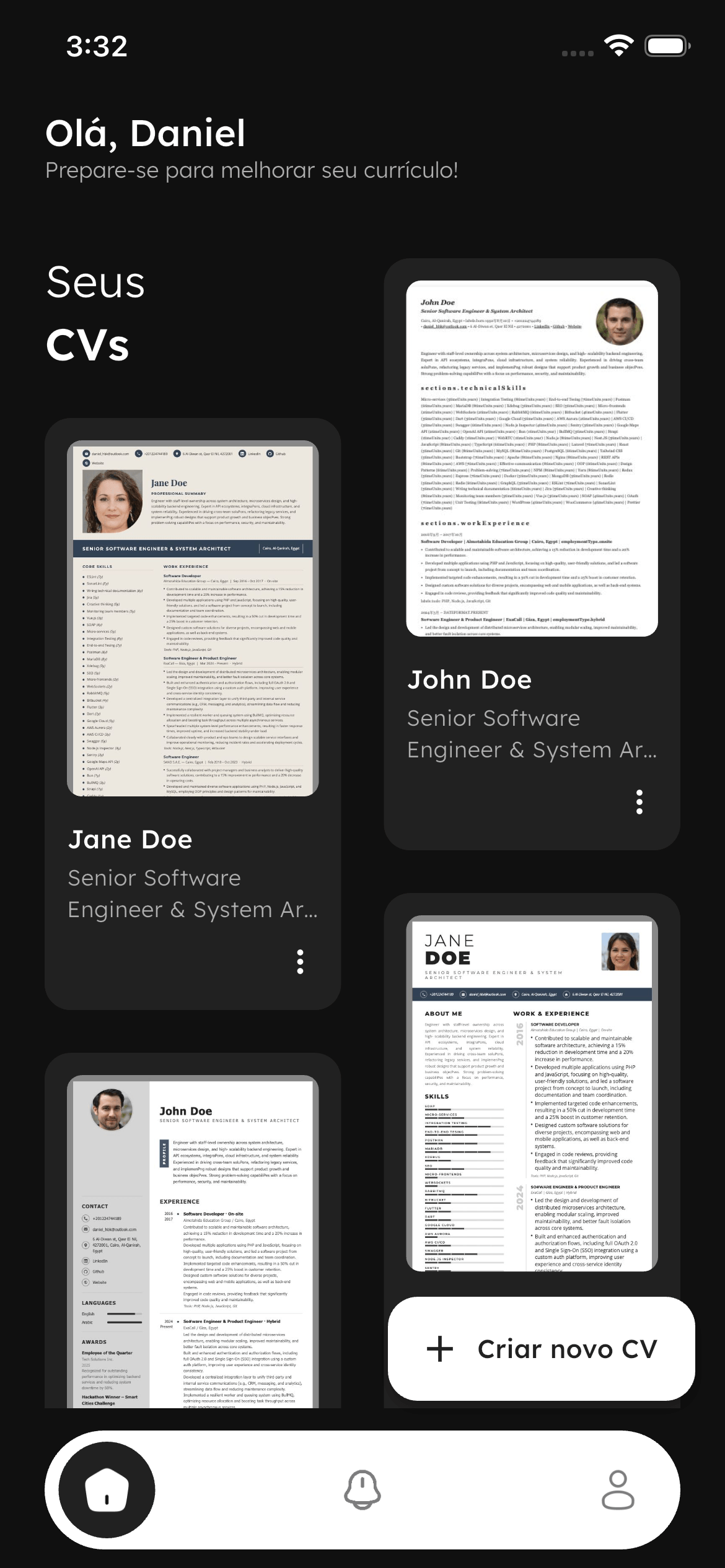 CV Foundry app home screen