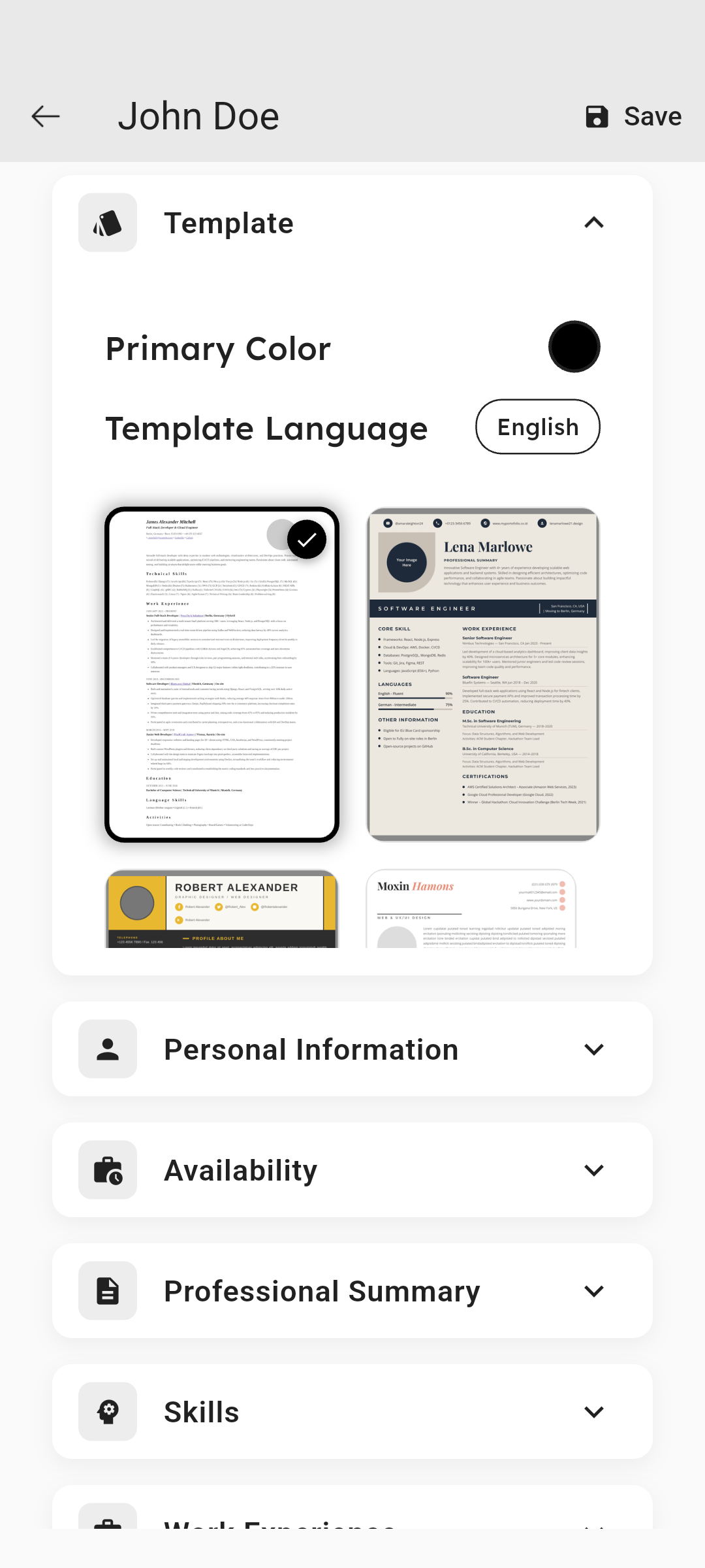 Template picker